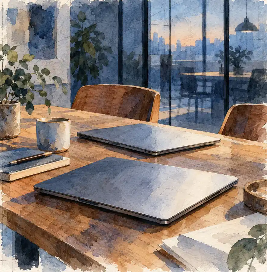 Illustration of consulting businesses equipment and workspace